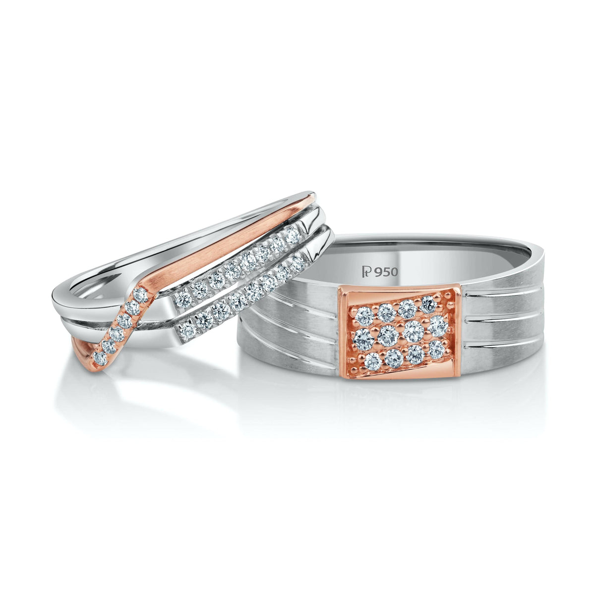 Chess Couple Rings in Platinum & Rose Gold with Single Diamonds JL PT –