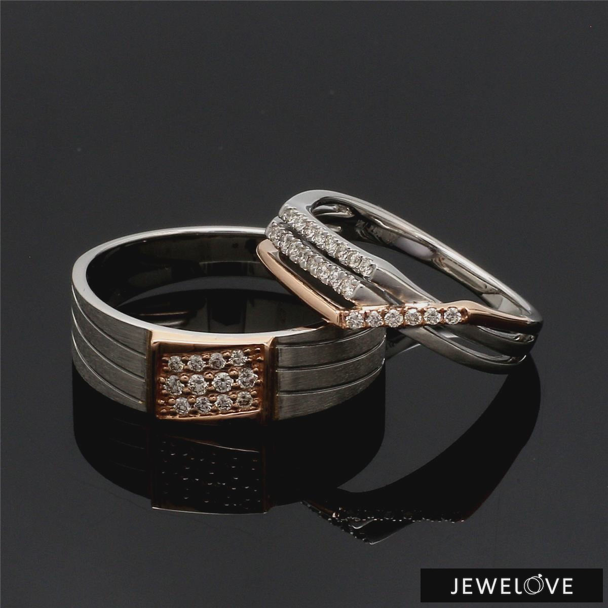 Chess Couple Rings in Platinum & Rose Gold with Single Diamonds JL PT –