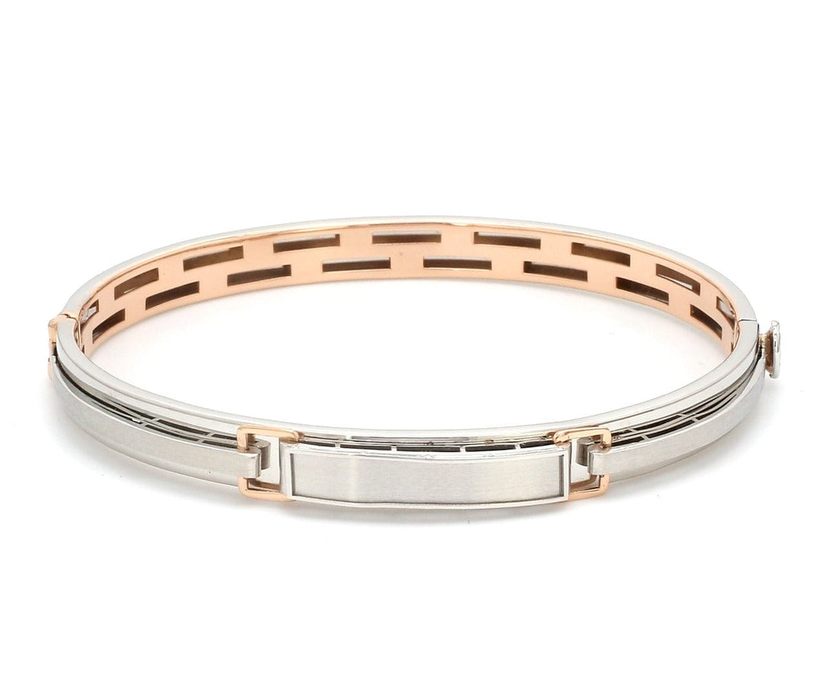 Platinum & Rose Gold Black Band Bracelet for Men - Flexible JL PTB 1089