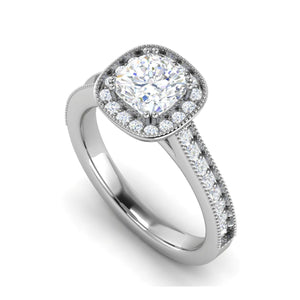 Jewelove™ Rings VVS G / Women's Band only 0.50 cts. Cushion Solitaire Halo Diamond Shank Platinum Ring JL PT RH CU 134