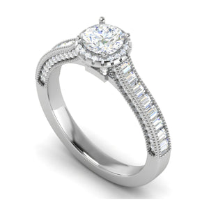 Jewelove™ Rings J VS / Women's Band only 0.50 cts Solitaire Halo Diamond Shank Platinum Ring JL PT RH RD 207