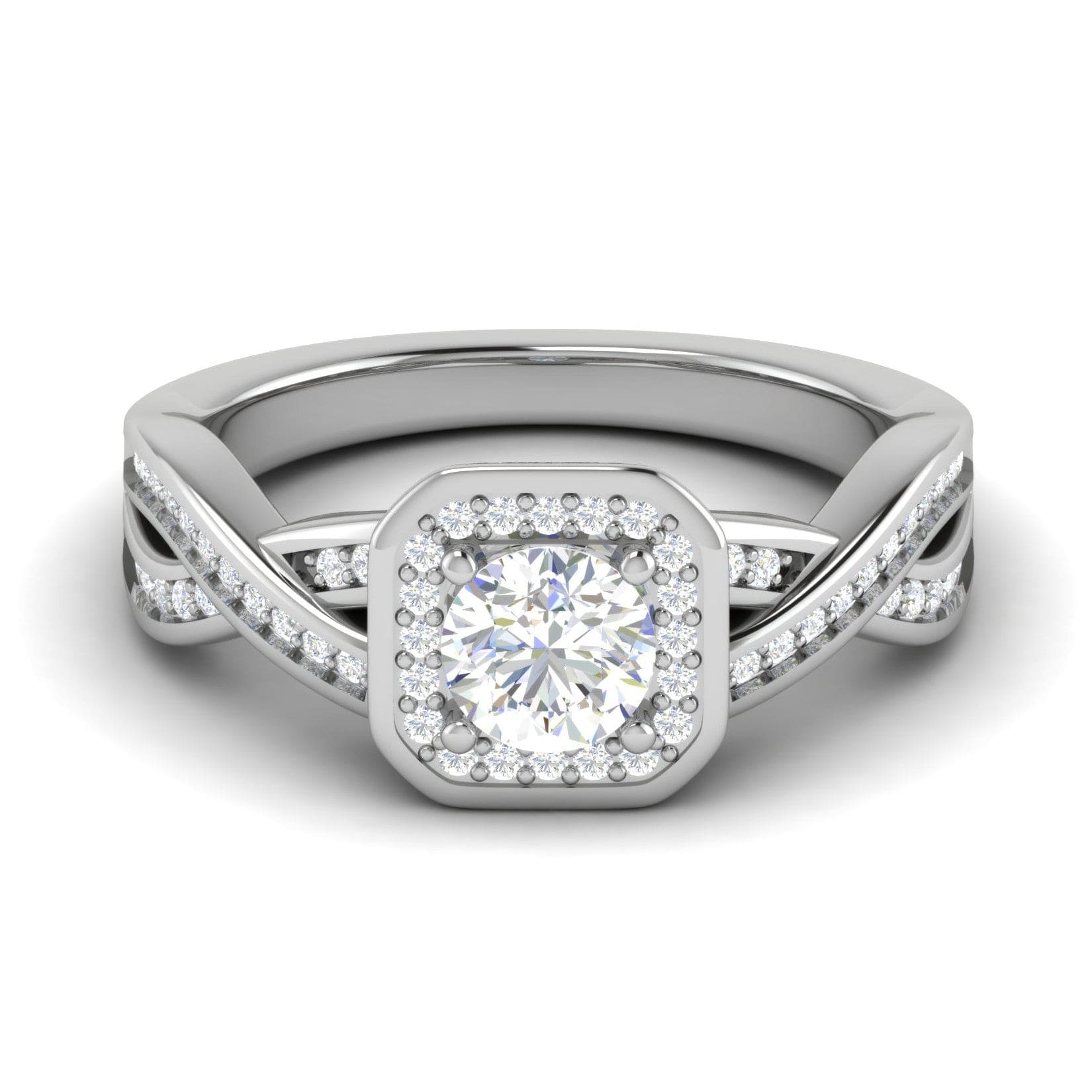 Jewelove™ Rings VS J / Women's Band only 0.50 cts Solitaire Halo Diamond Split Platinum Diamonds Ring JL PT RH RD 304