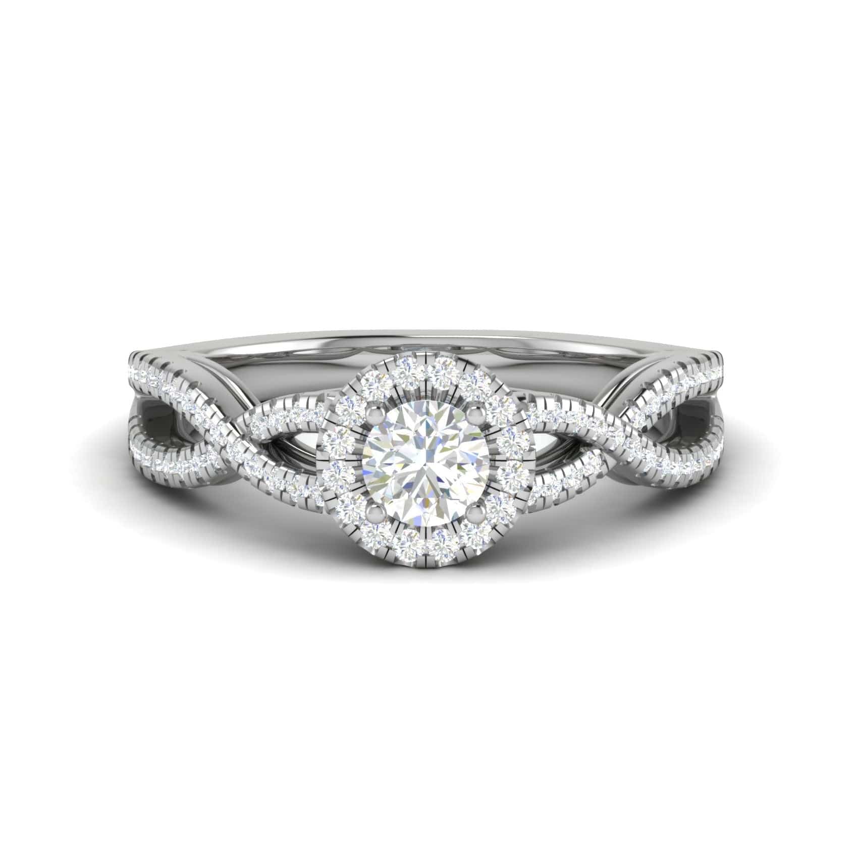 Jewelove™ Rings J VS / Women's Band only 0.50 cts Solitaire Halo Diamond Twisted Shank Platinum Ring JL PT RH RD 223