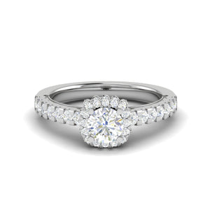 Jewelove™ Rings J VS / Women's Band only 0.50 cts Solitaire Single Halo Diamond Shank Platinum Ring JL PT RH RD 191