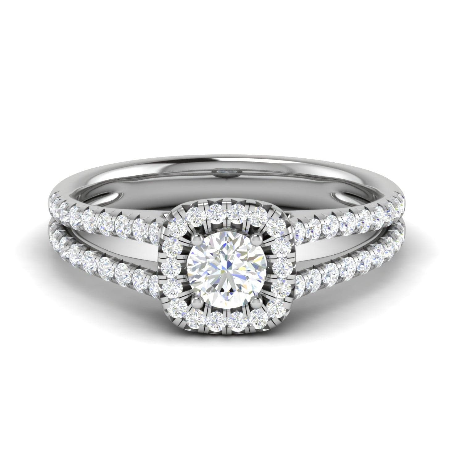 Jewelove™ Rings J VS / Women's Band only 0.50 cts Solitaire Square Halo Diamond Split Shank Platinum Ring JL PT RH RD 218