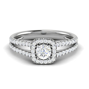 Jewelove™ Rings J VS / Women's Band only 0.50 cts Solitaire Square Halo Diamond Split Shank Platinum Ring JL PT RH RD 218