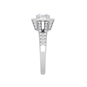 Jewelove™ Rings J VS / Women's Band only 0.50cts Asscher Solitaire Halo Diamond Split Shank Platinum Ring JL PT EN7203WB