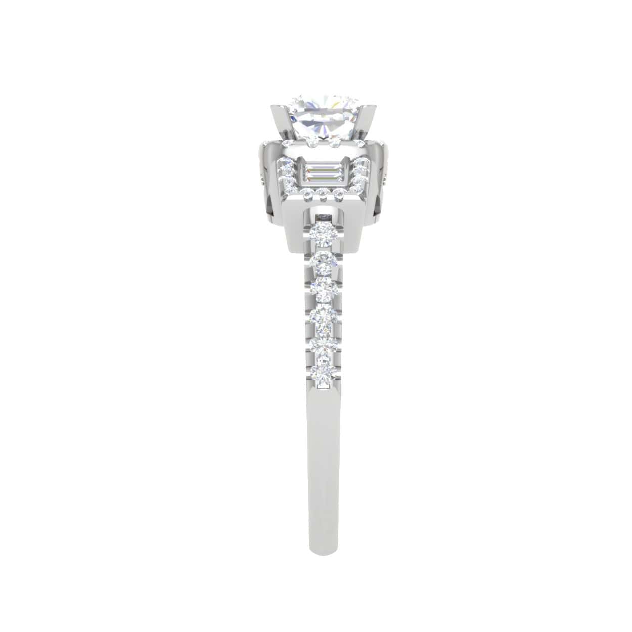 Jewelove™ Rings VVS G / Women's Band only 0.50cts. Cushion Solitaire with Emerald Cut Diamond Platinum Ring JL PT R3 CU 175