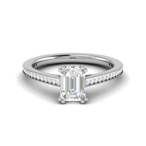 Jewelove™ Rings E VVS / Women's Band only 0.50cts Emerald Cut Solitaire Diamond Shank Platinum Ring JL PT RC EM 152-A