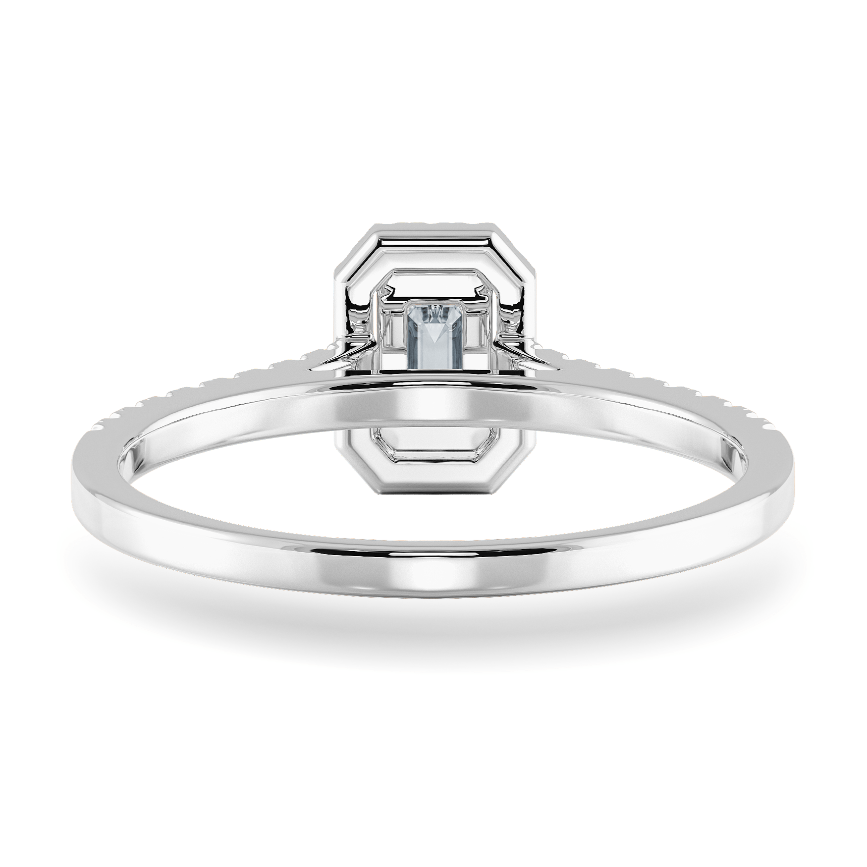 Jewelove™ Rings E VVS / Women's Band only 0.50cts Emerald Cut Solitaire Halo Diamond Shank Platinum Ring JL PT 1197-A