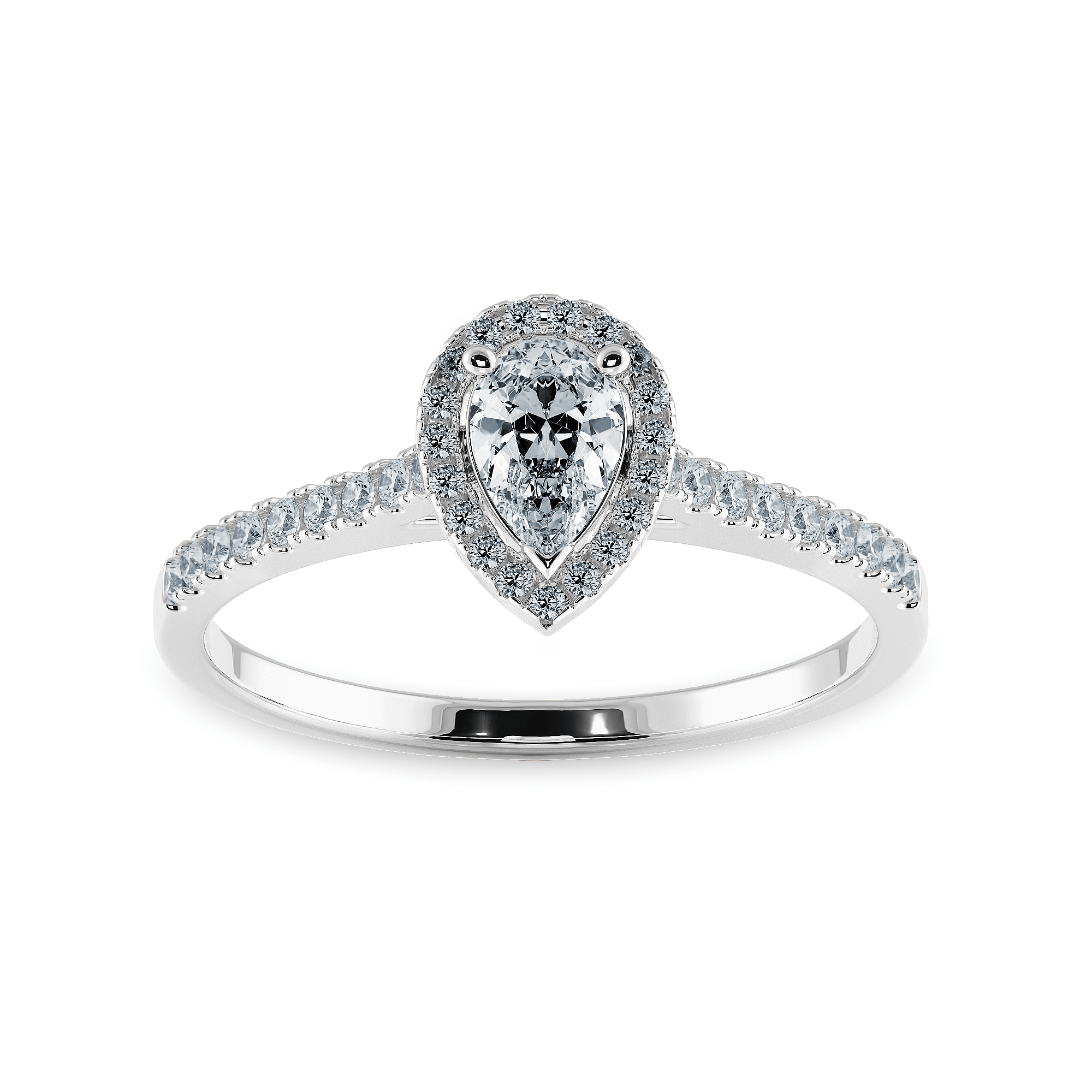 Jewelove™ Rings I VS / Women's Band only 0.50cts Pear Cut Solitaire Halo Diamond Shank Platinum Ring JL PT 1200-A