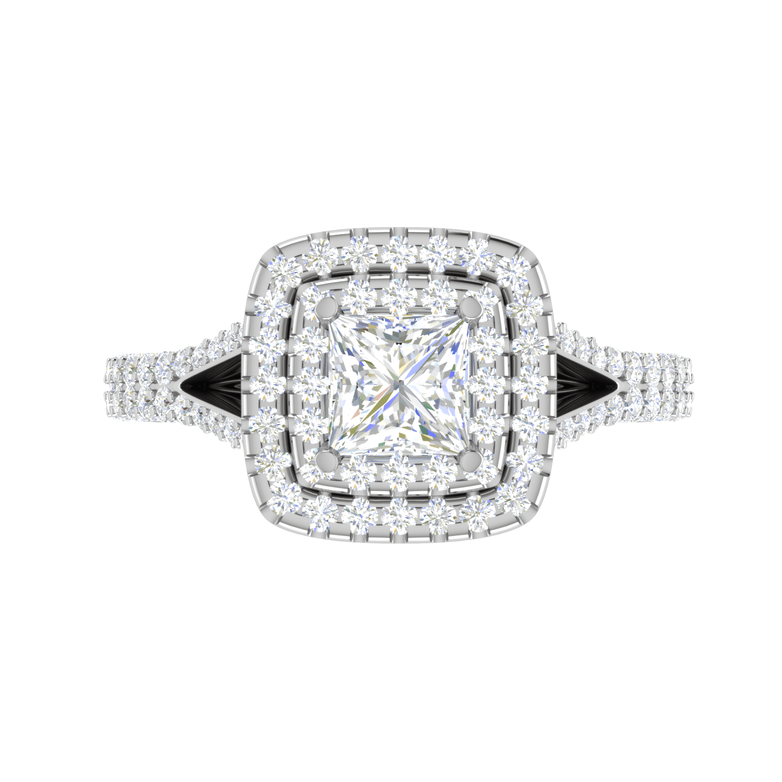 Jewelove™ Rings VS I / Women's Band only 0.50cts Princess Cut Solitaire Double Square Halo Split Shank Platinum Ring for Women JL PT RV PR 153