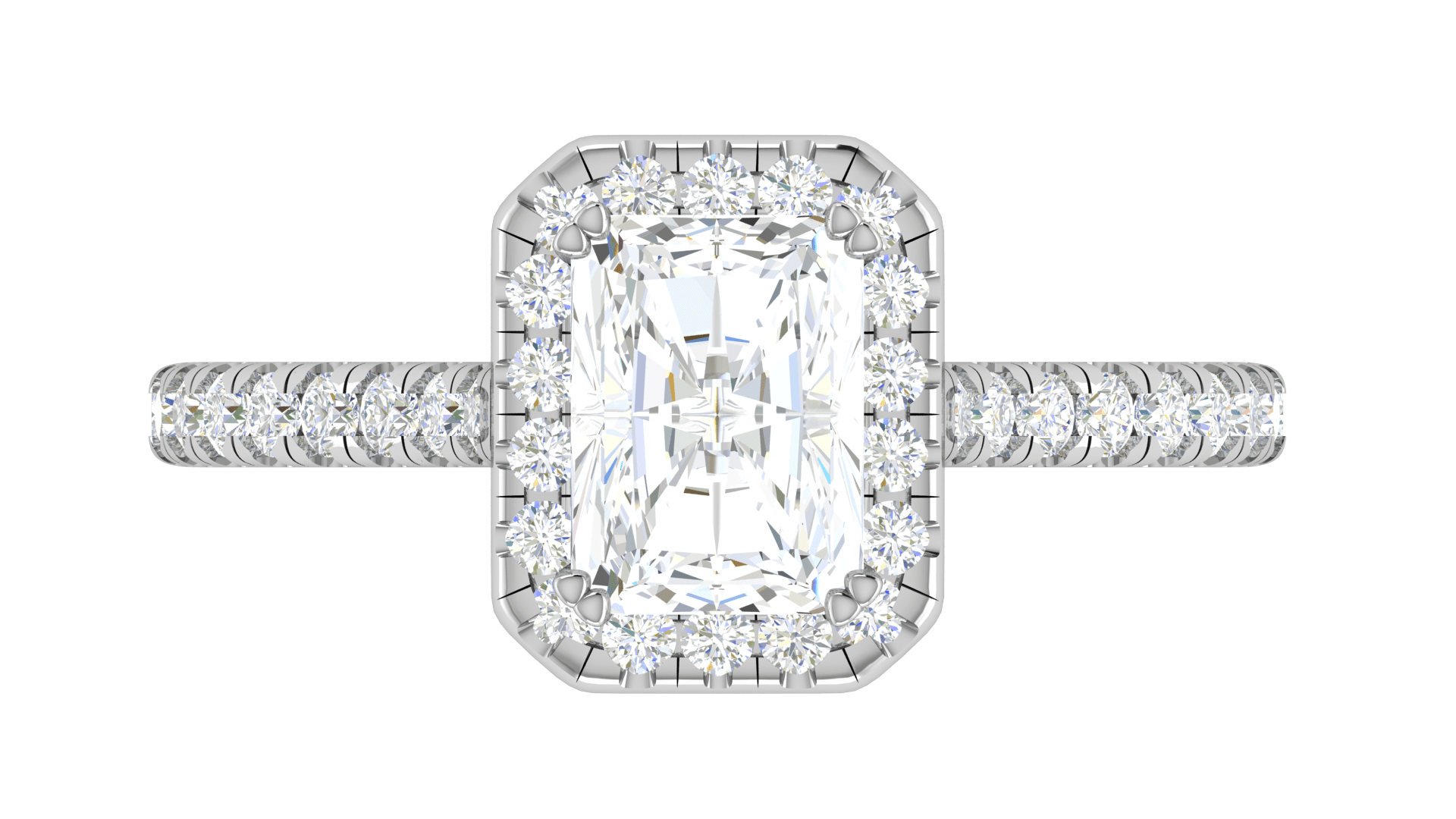 Jewelove™ Rings E VVS / Women's Band only 0.70 cts Emerald Cut Solitaire Halo Diamond Shank Platinum Ring JL PT RH RAD 136