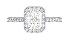 Jewelove™ Rings E VVS / Women's Band only 0.70 cts Emerald Cut Solitaire Halo Diamond Shank Platinum Ring JL PT RH RAD 136