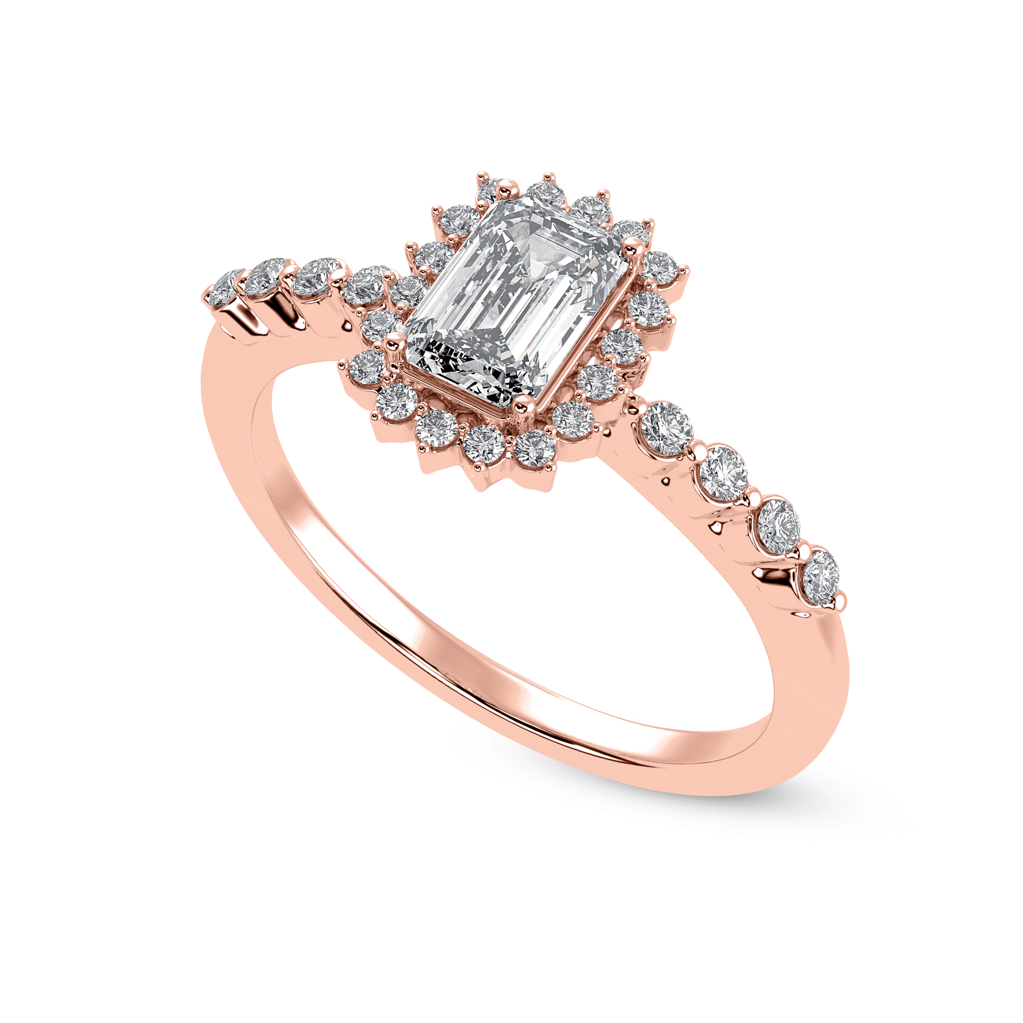 Jewelove™ Rings Women's Band only / VVS E 0.70cts. Emerald Cut Solitaire Halo Diamond Shank 18K Rose Gold Solitaire Ring JL AU 1250R