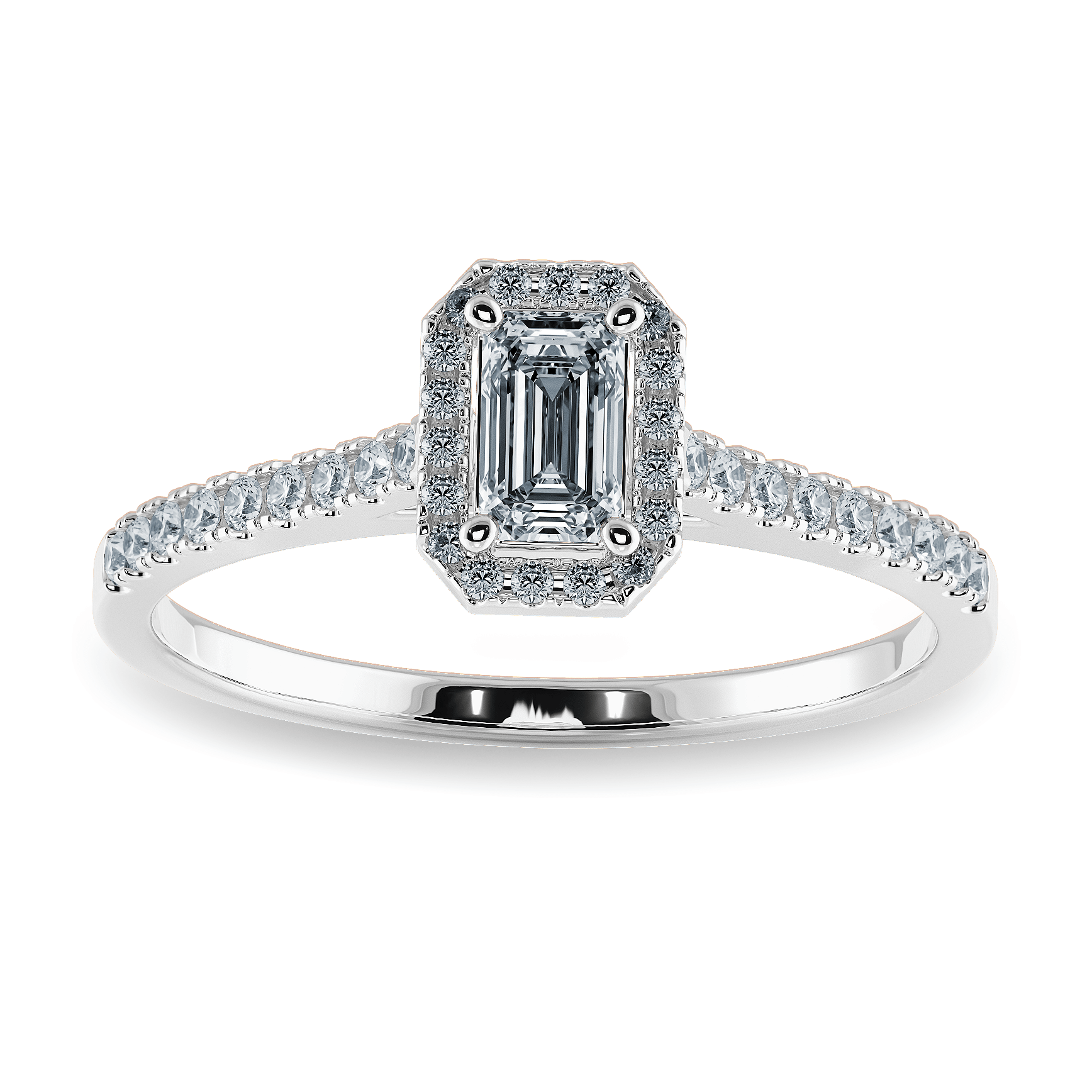 Jewelove™ Rings E VVS / Women's Band only 0.70cts Emerald Cut Solitaire Halo Diamond Shank Platinum Ring JL PT 1197-B