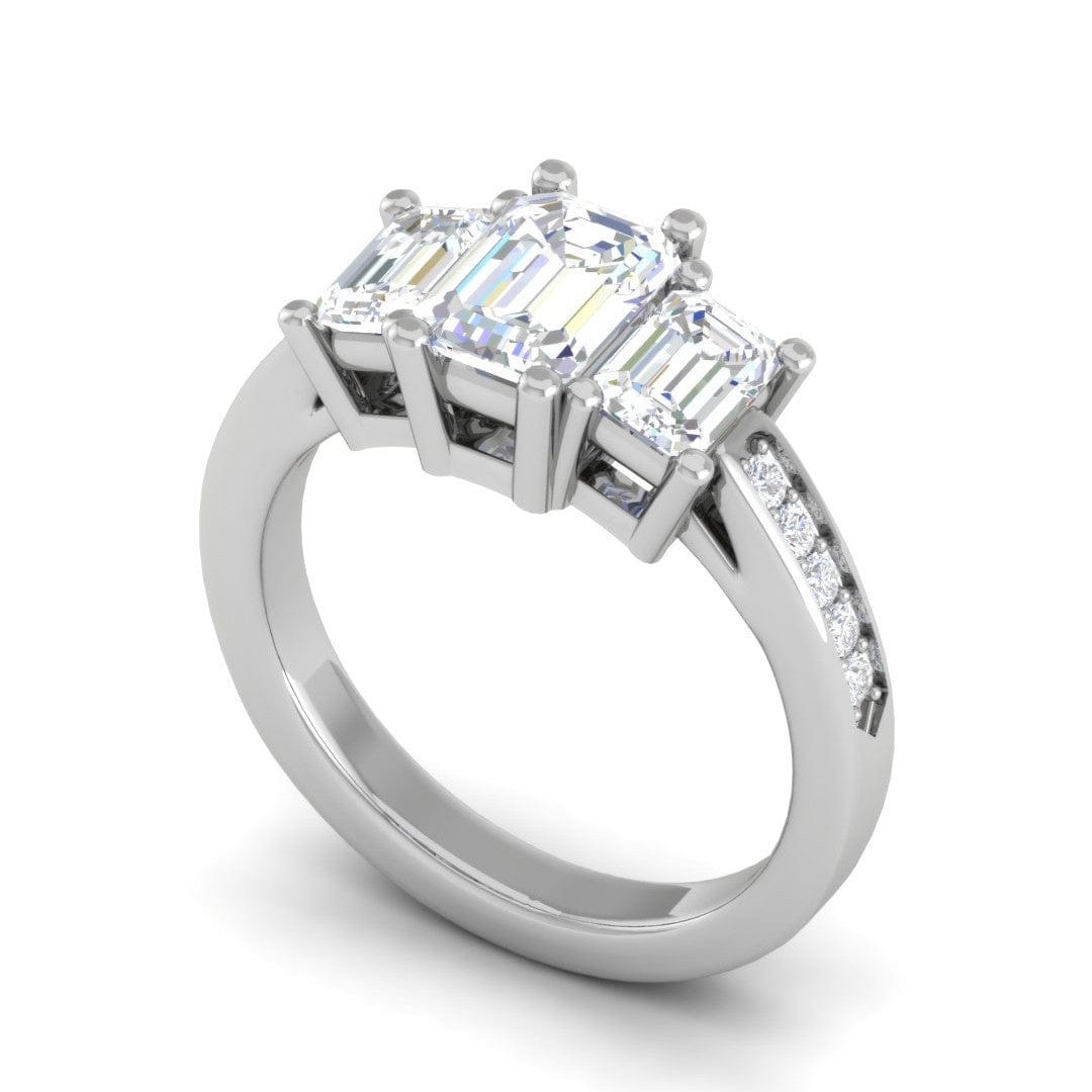 Jewelove™ Rings E VVS / Women's Band only 1.00cts. Emerald Cut Solitaire Diamond Accents Platinum Ring JL PT R3 EM 134