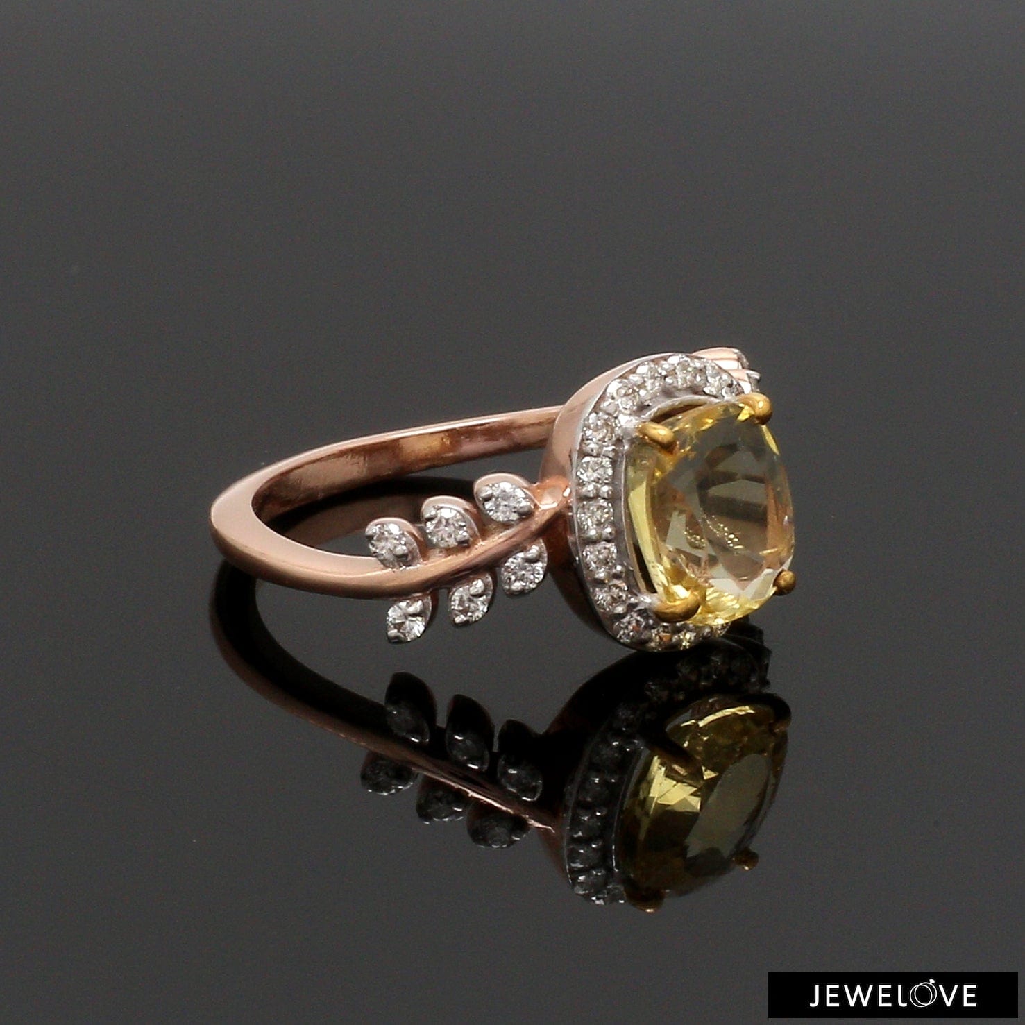 Jewelove™ Rings 1.75cts. Yellow Sapphire 18K Rose Gold Diamond Ring for Women JL AU 1356R