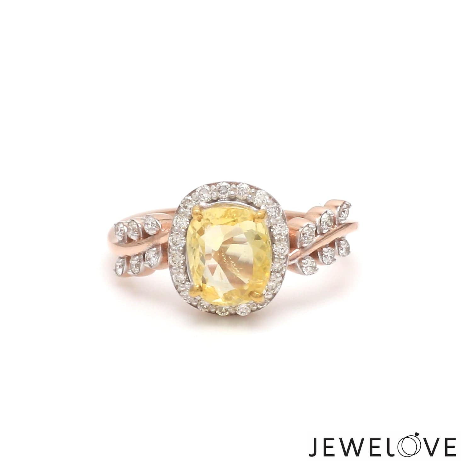 Jewelove™ Rings 1.75cts. Yellow Sapphire 18K Rose Gold Diamond Ring for Women JL AU 1356R