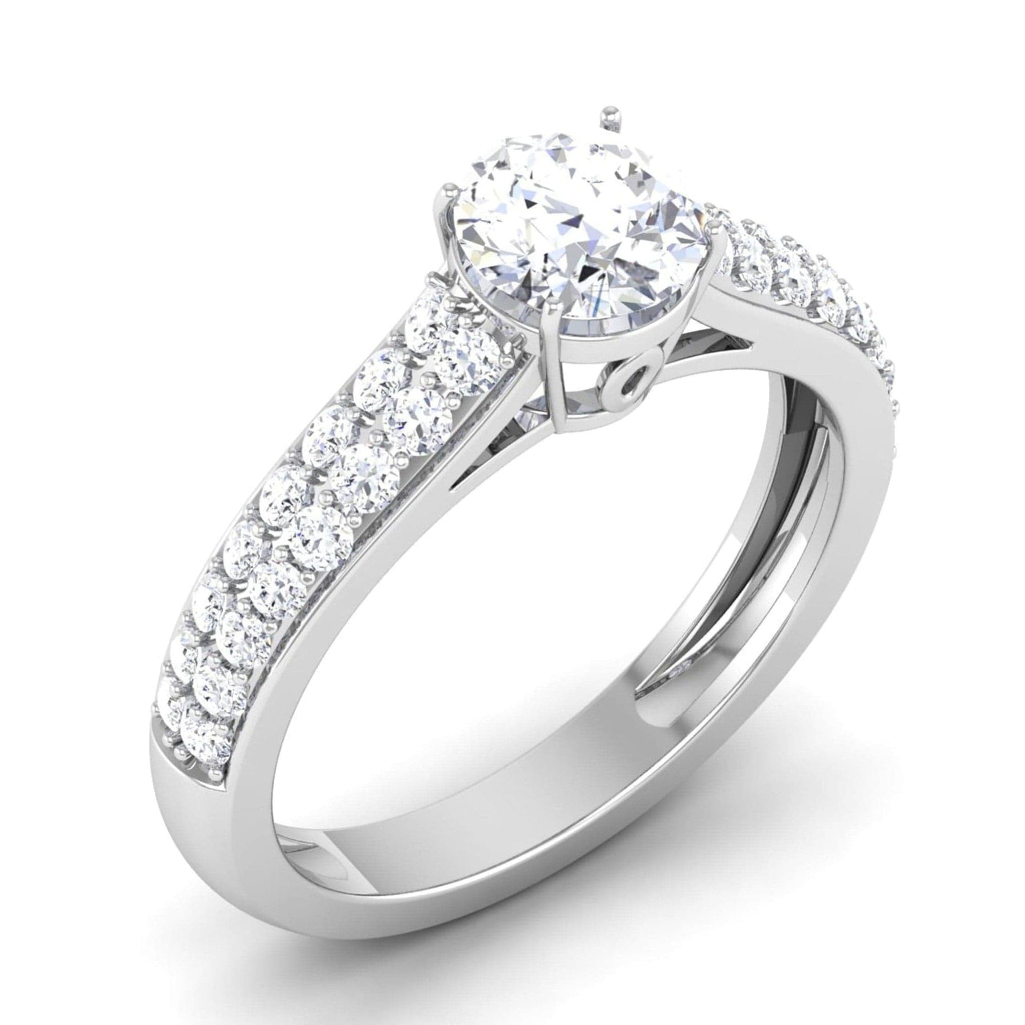 Jewelove™ Rings J VS / Women's Band only 1-Carat Platinum Two Row Diamond Shank Solitaire Engagement Ring JL PT 6989-C