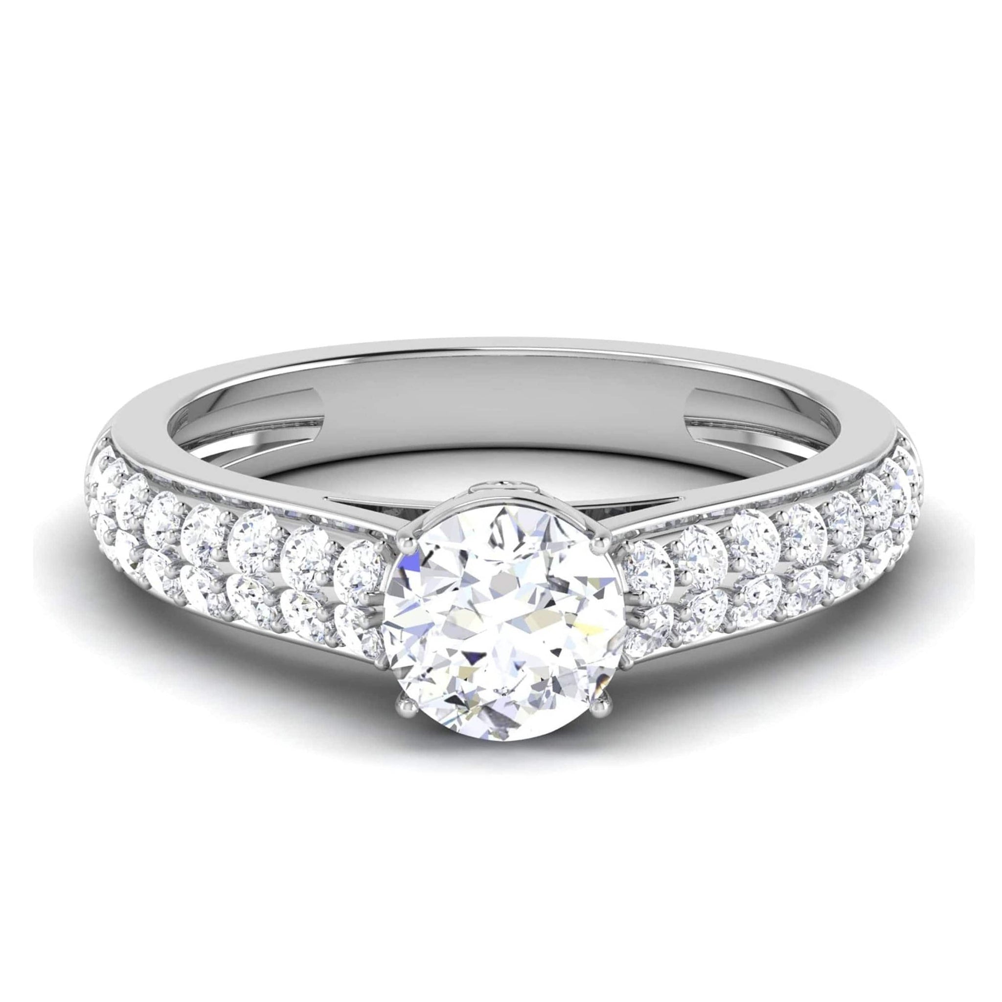 Jewelove™ Rings J VS / Women's Band only 1-Carat Platinum Two Row Diamond Shank Solitaire Engagement Ring JL PT 6989-C