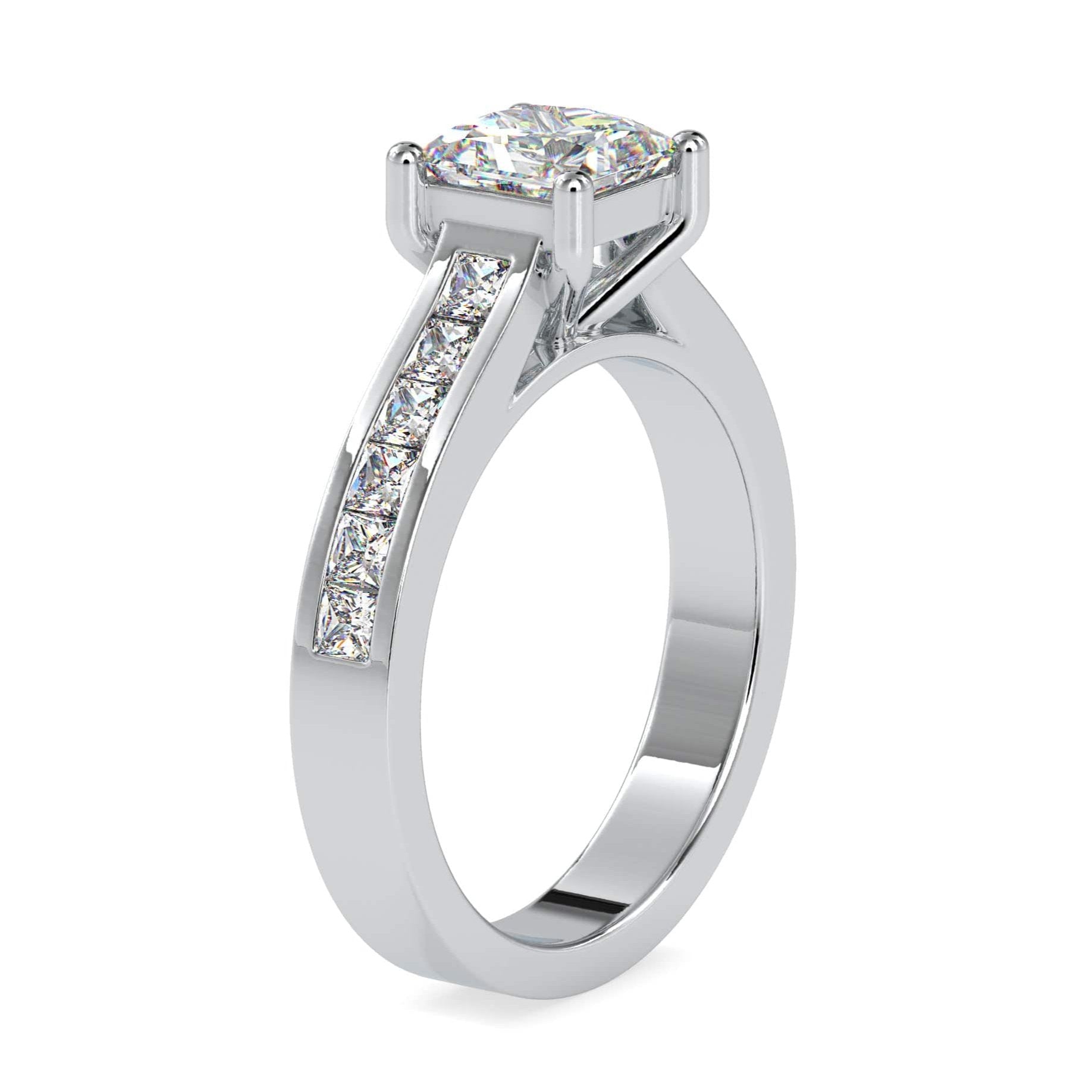 Jewelove™ Rings VS I / Women's Band only 1-Carat Princess Cut Diamond Solitaire Platinum Diamond Shank Ring JL PT 0057-C