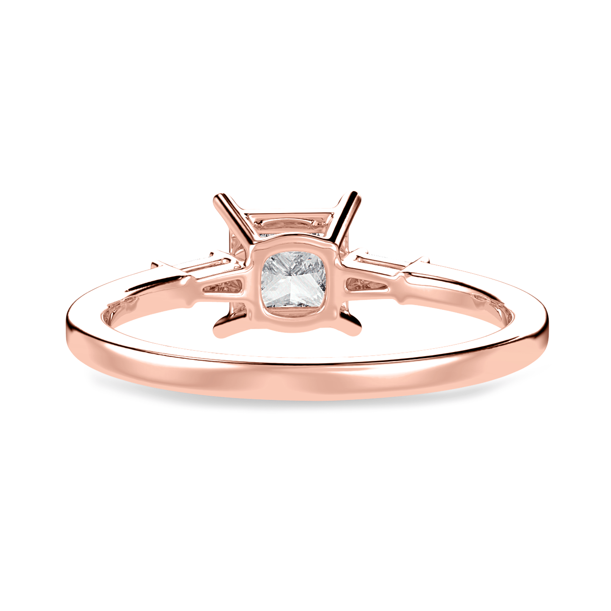 Jewelove™ Rings Women's Band only / VS I 1 Carat Princess Cut Solitaire Baguette Diamond Accents 18K Rose Gold Ring JL AU 1211R-C