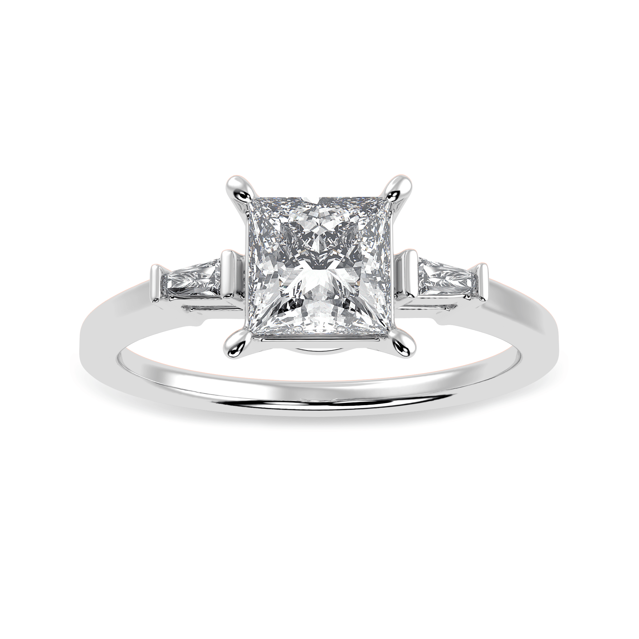 Jewelove™ Rings I VS / Women's Band only 1 Carat Princess Cut Solitaire Baguette Diamond Accents Platinum Ring JL PT 1211-C