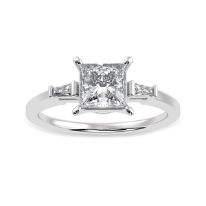 Jewelove™ Rings I VS / Women's Band only 1 Carat Princess Cut Solitaire Baguette Diamond Accents Platinum Ring JL PT 1211-C