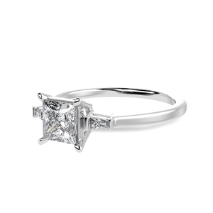 Jewelove™ Rings I VS / Women's Band only 1 Carat Princess Cut Solitaire Baguette Diamond Accents Platinum Ring JL PT 1211-C