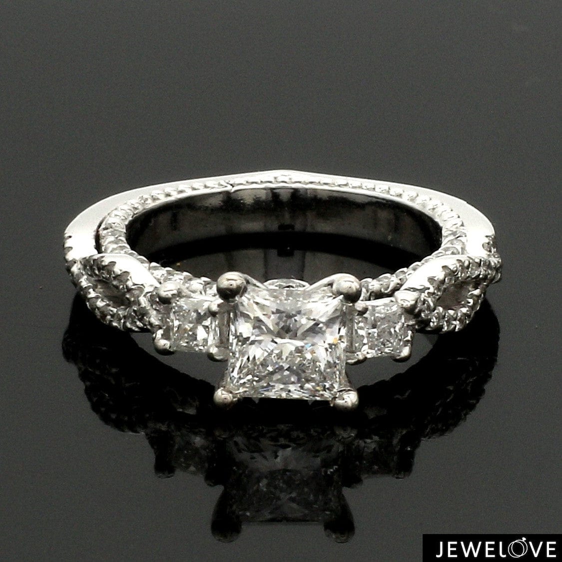 Jewelove™ Rings Women's Band only / VS I 1-Carat Princess cut Solitaire Diamond Accents Platinum Ring JL PT 1369