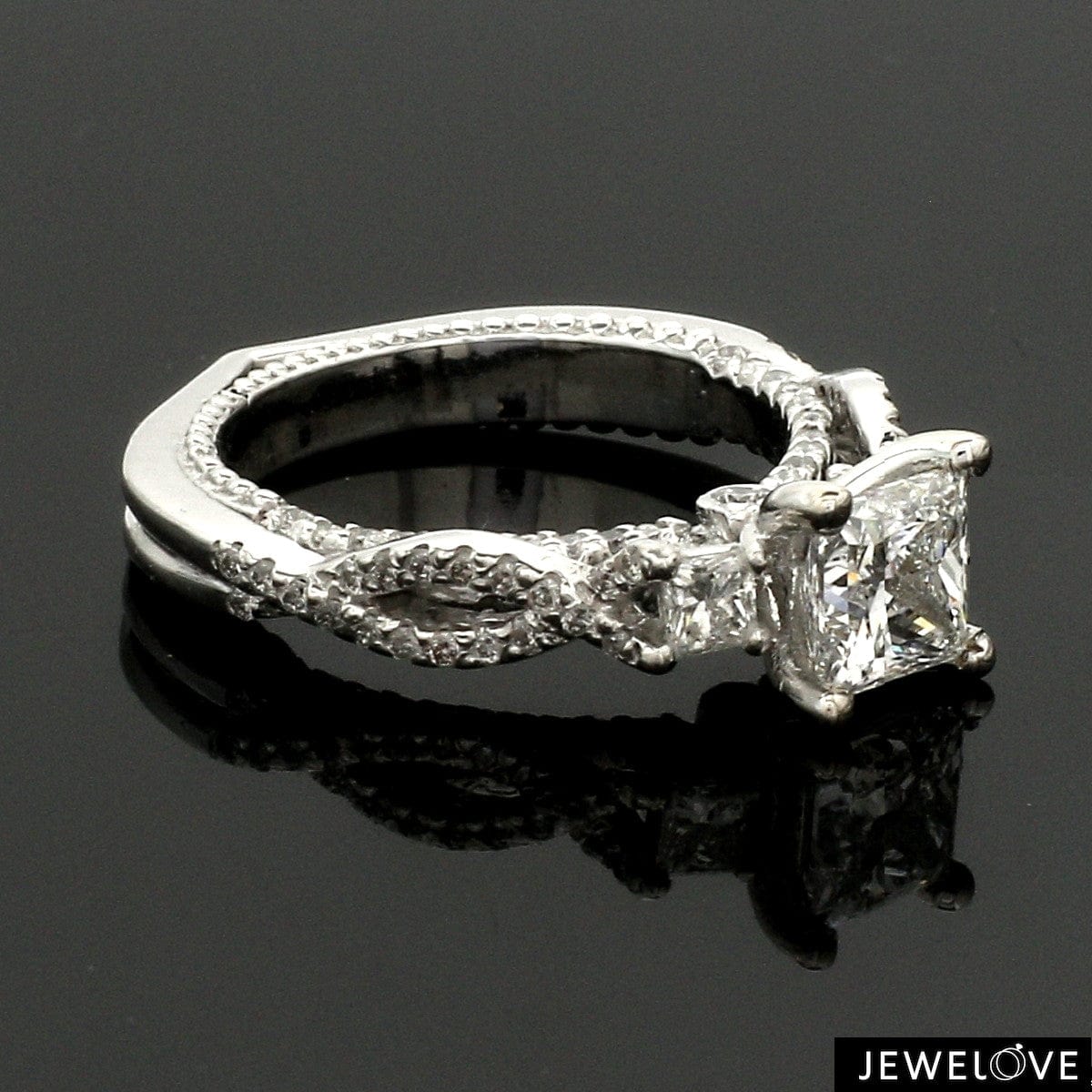 Jewelove™ Rings Women's Band only / VS I 1-Carat Princess cut Solitaire Diamond Accents Platinum Ring JL PT 1369