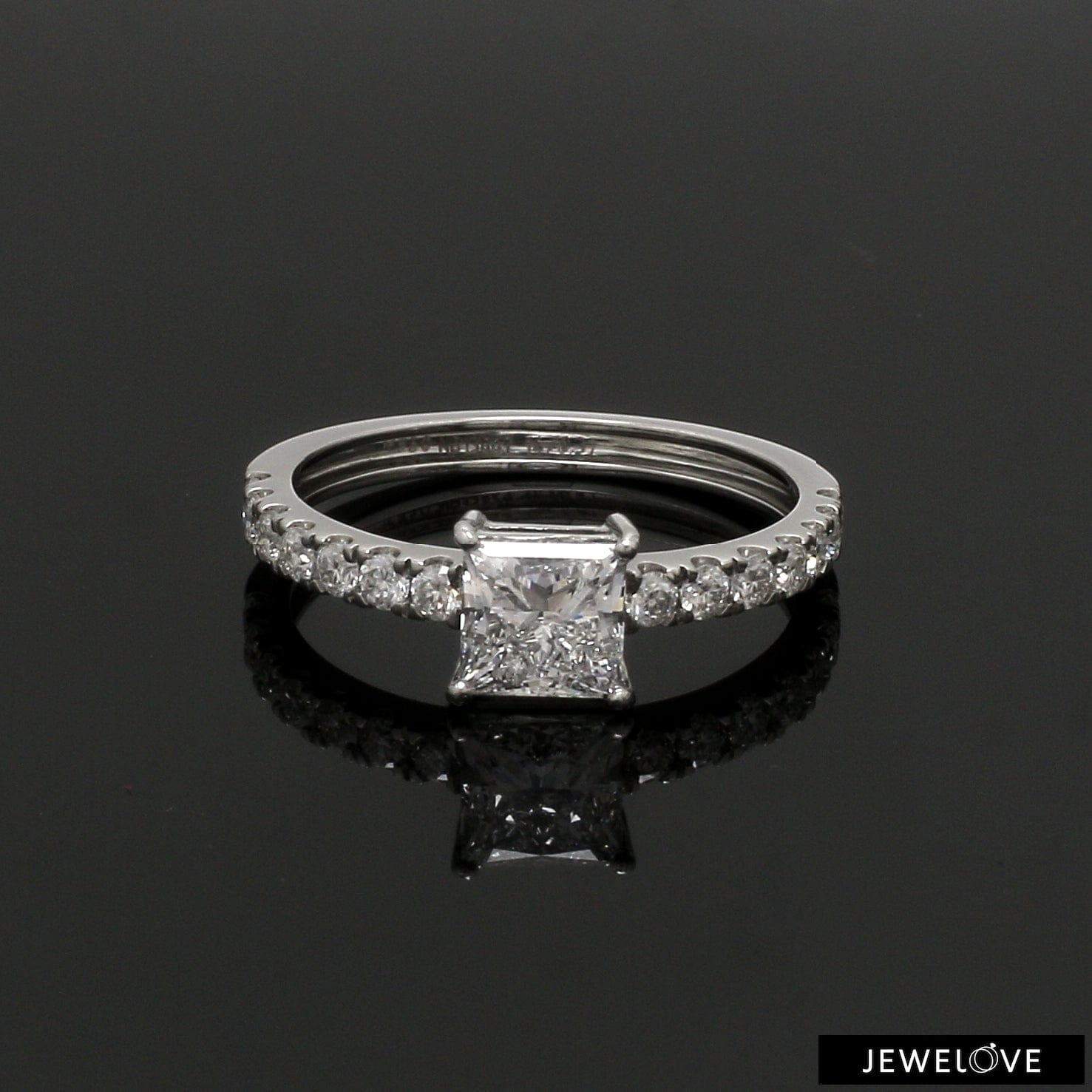 Jewelove™ Rings I VS / Women's Band only 1-Carat Princess Cut Solitaire Diamond Shank Platinum Ring JL PT 1313-C