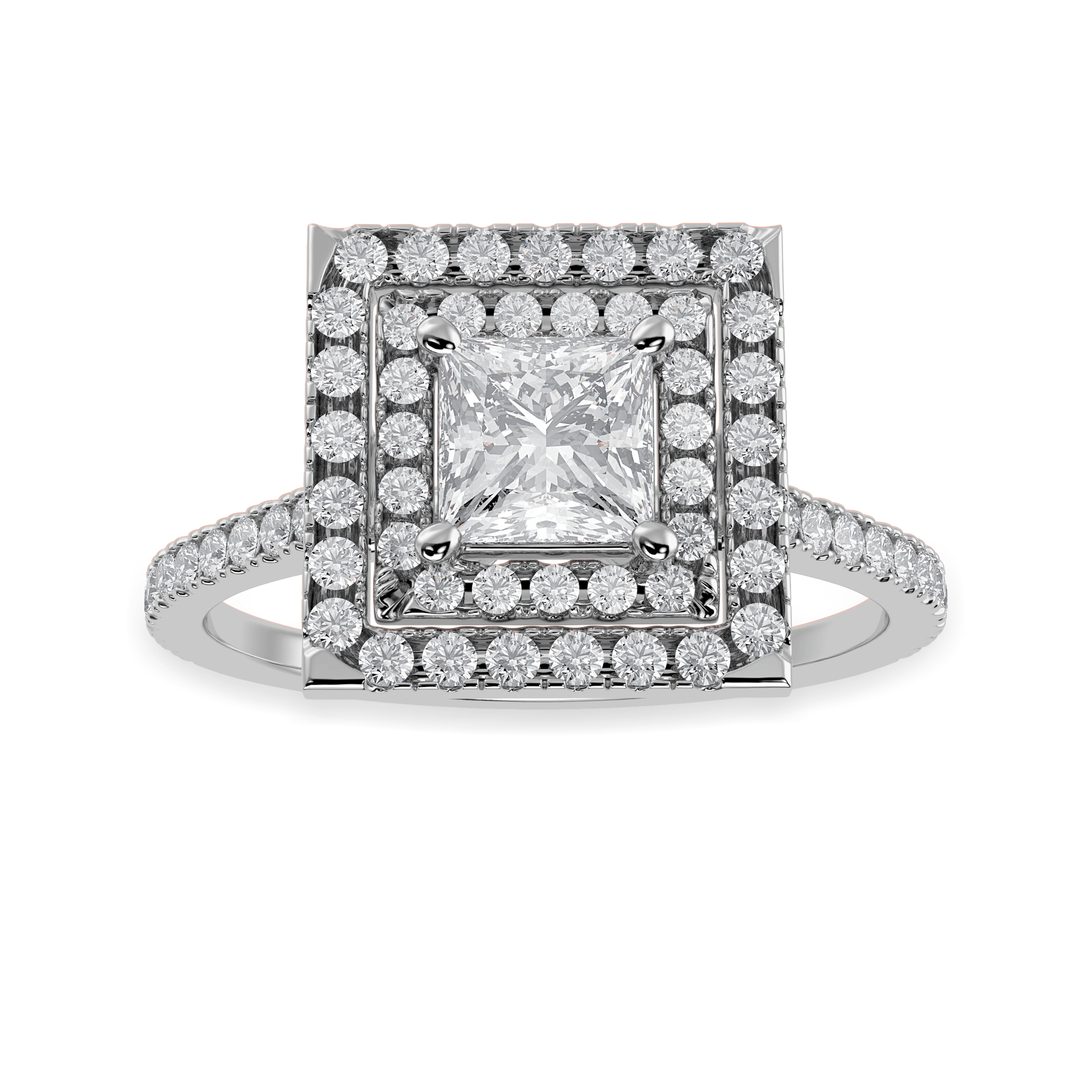 Jewelove™ Rings I VS / Women's Band only 1-Carat Princess Cut Solitaire Double Halo Diamond Shank Platinum Ring JL PT 1301-C