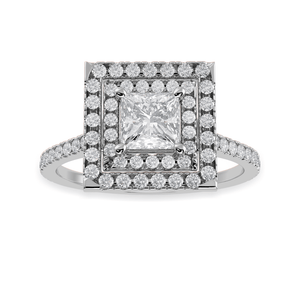 Jewelove™ Rings I VS / Women's Band only 1-Carat Princess Cut Solitaire Double Halo Diamond Shank Platinum Ring JL PT 1301-C