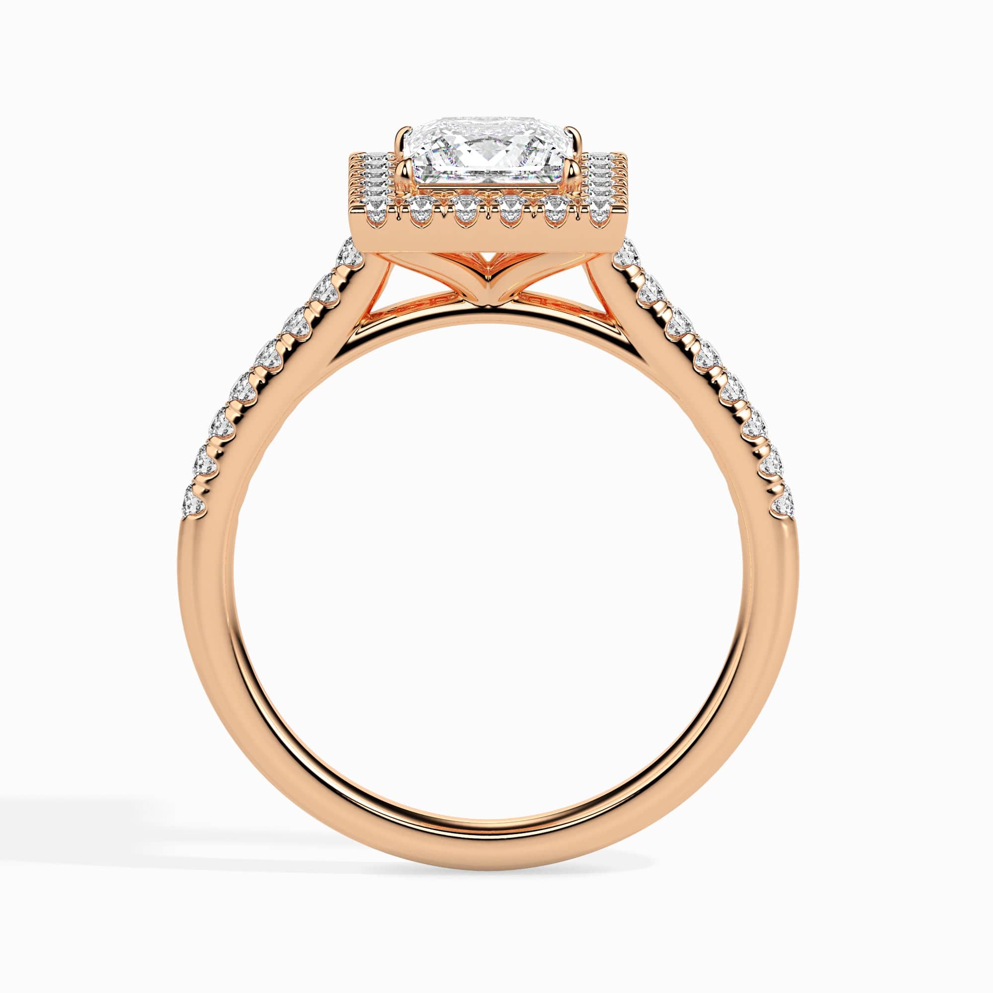 Jewelove™ Rings Women's Band only / VS I 1-Carat Princess Cut Solitaire Halo Diamond Shank 18K Rose Gold Ring JL AU 19032R-C