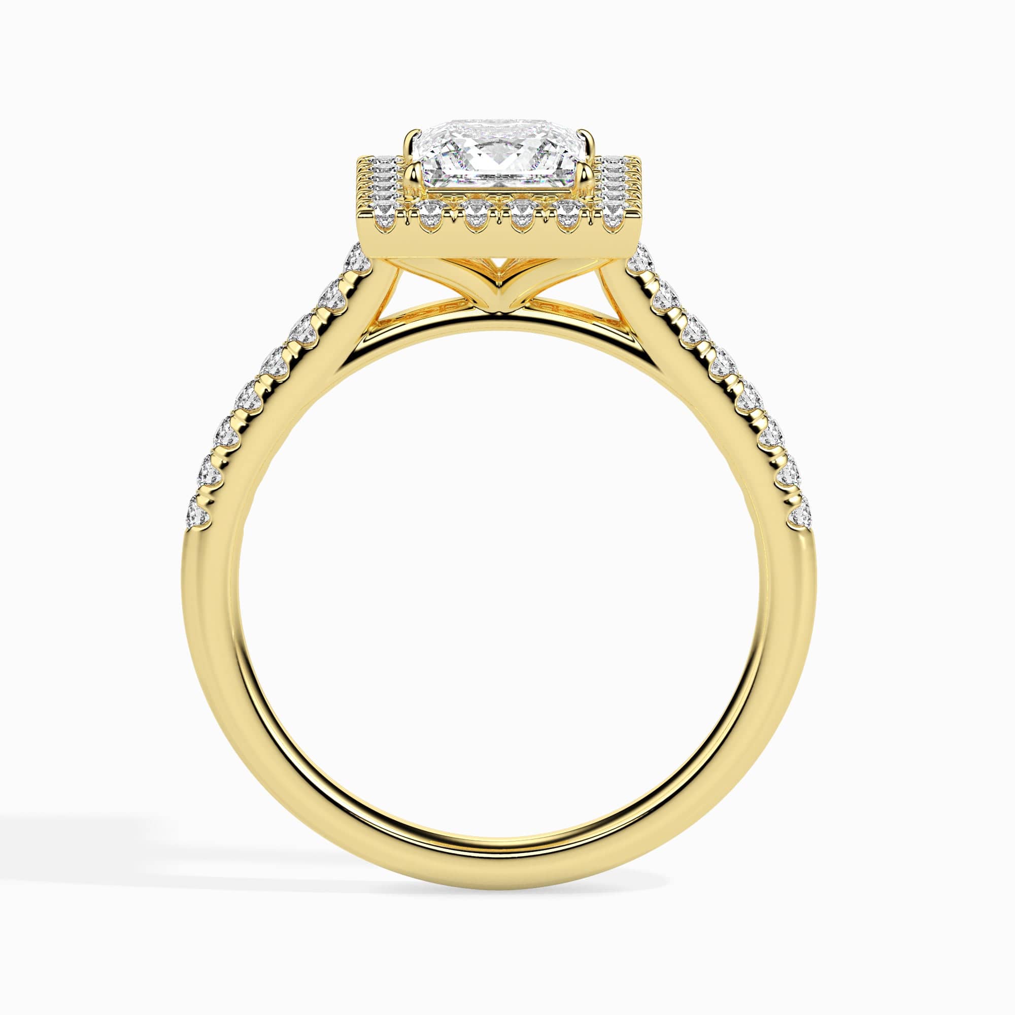 Jewelove™ Rings Women's Band only / VS I 1-Carat Princess Cut Solitaire Halo Diamond Shank 18K Yellow Gold Ring JL AU 19032Y-C