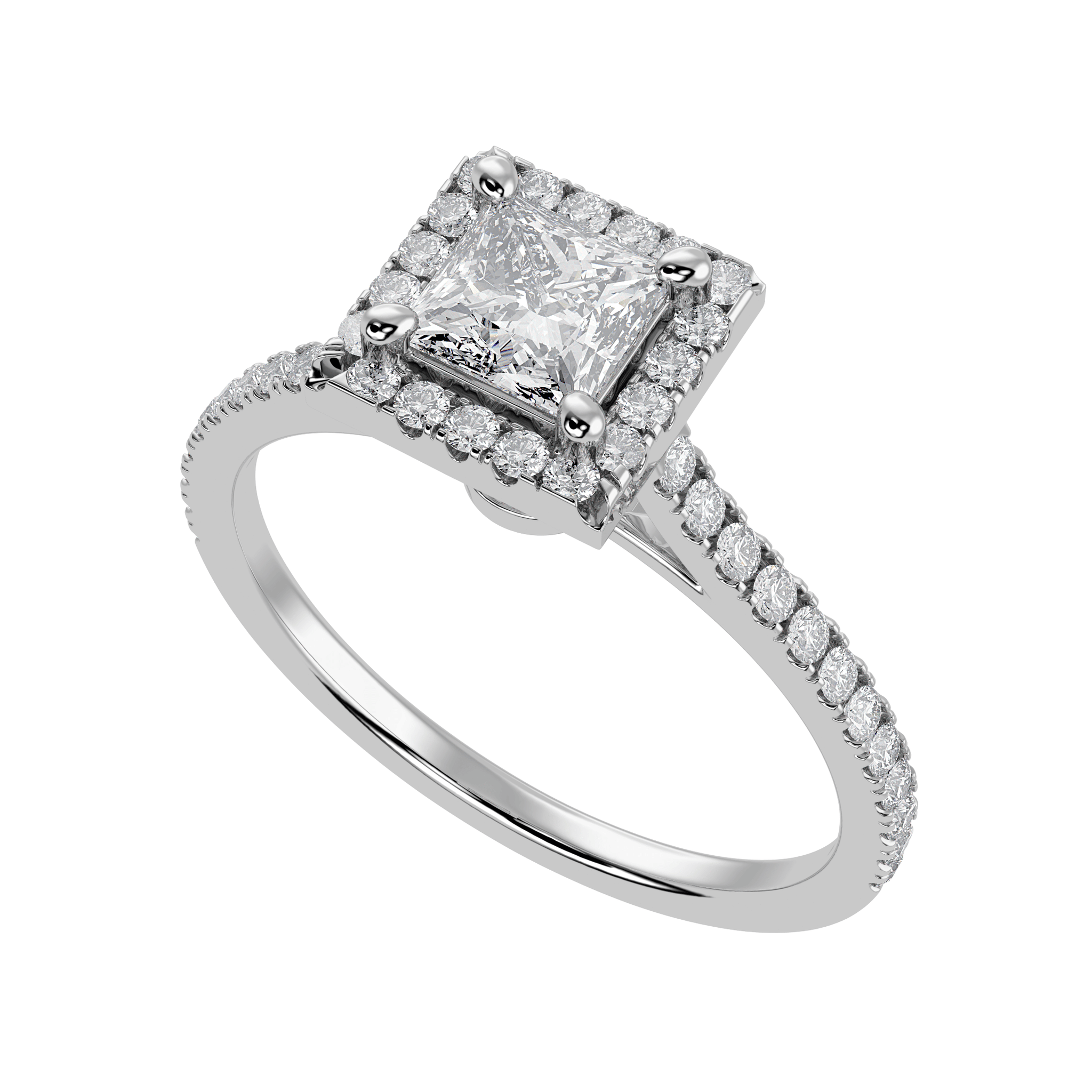 Jewelove™ Rings I VS / Women's Band only 1-Carat Princess Cut Solitaire Halo Diamond Shank Platinum Ring JL PT 1293-C