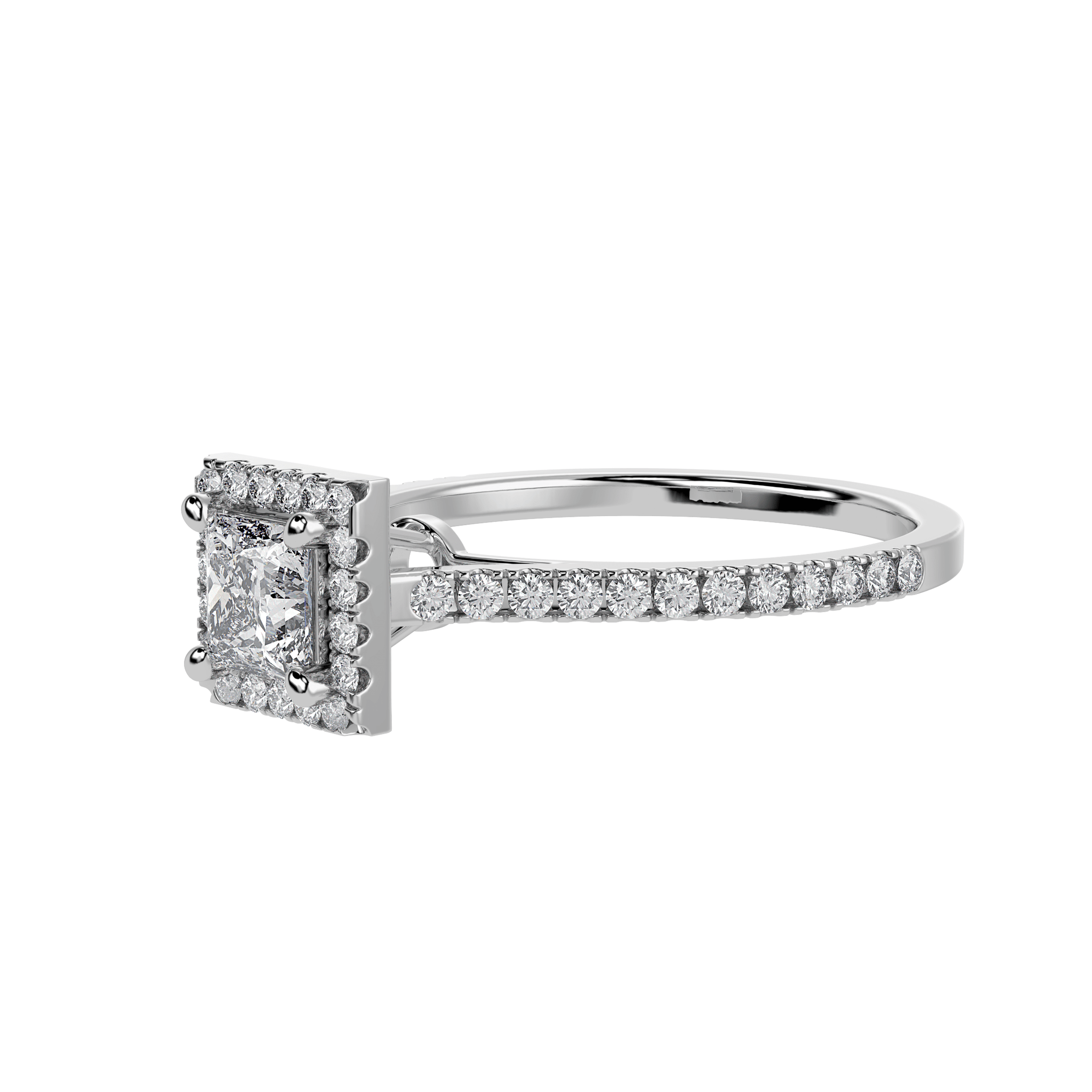 Jewelove™ Rings I VS / Women's Band only 1-Carat Princess Cut Solitaire Halo Diamond Shank Platinum Ring JL PT 1293-C