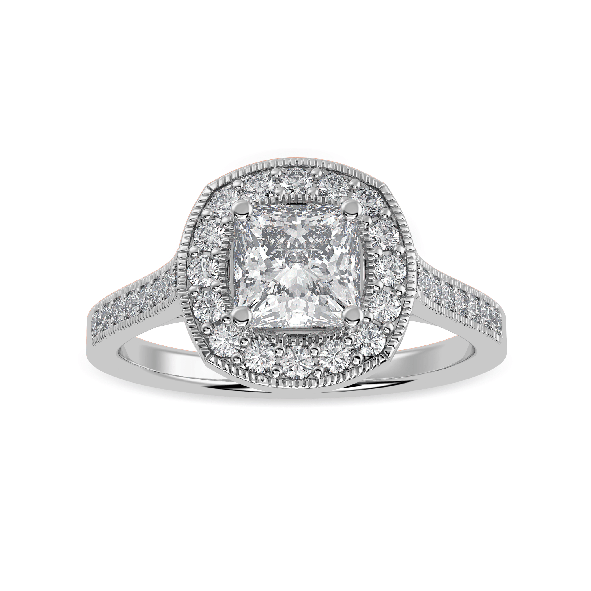 Jewelove™ Rings I VS / Women's Band only 1-Carat Princess Cut Solitaire Halo Diamond Shank Platinum Ring JL PT 1331-C