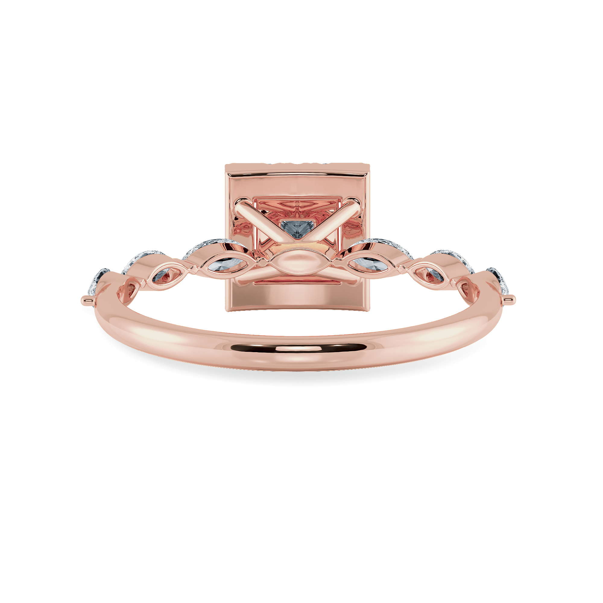 Jewelove™ Rings Women's Band only / VS I 1-Carat Princess Cut Solitaire Halo Diamond with Marquise Cut Diamond Accents 18K Rose Gold Ring JL AU 1277R-C