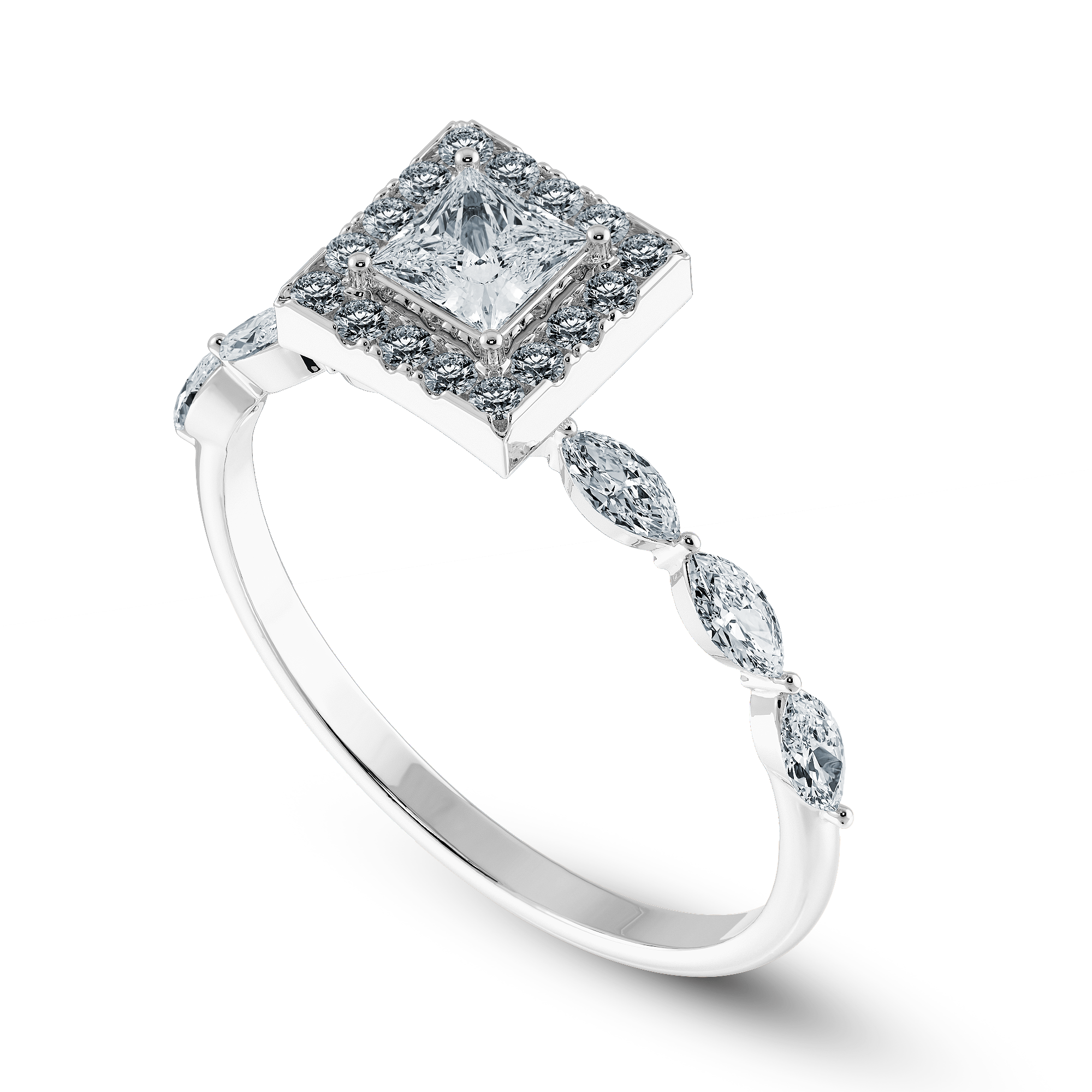 Jewelove™ Rings I VS / Women's Band only 1-Carat Princess Cut Solitaire Halo Diamond with Marquise Cut Diamond Accents Platinum Ring JL PT 1277-C