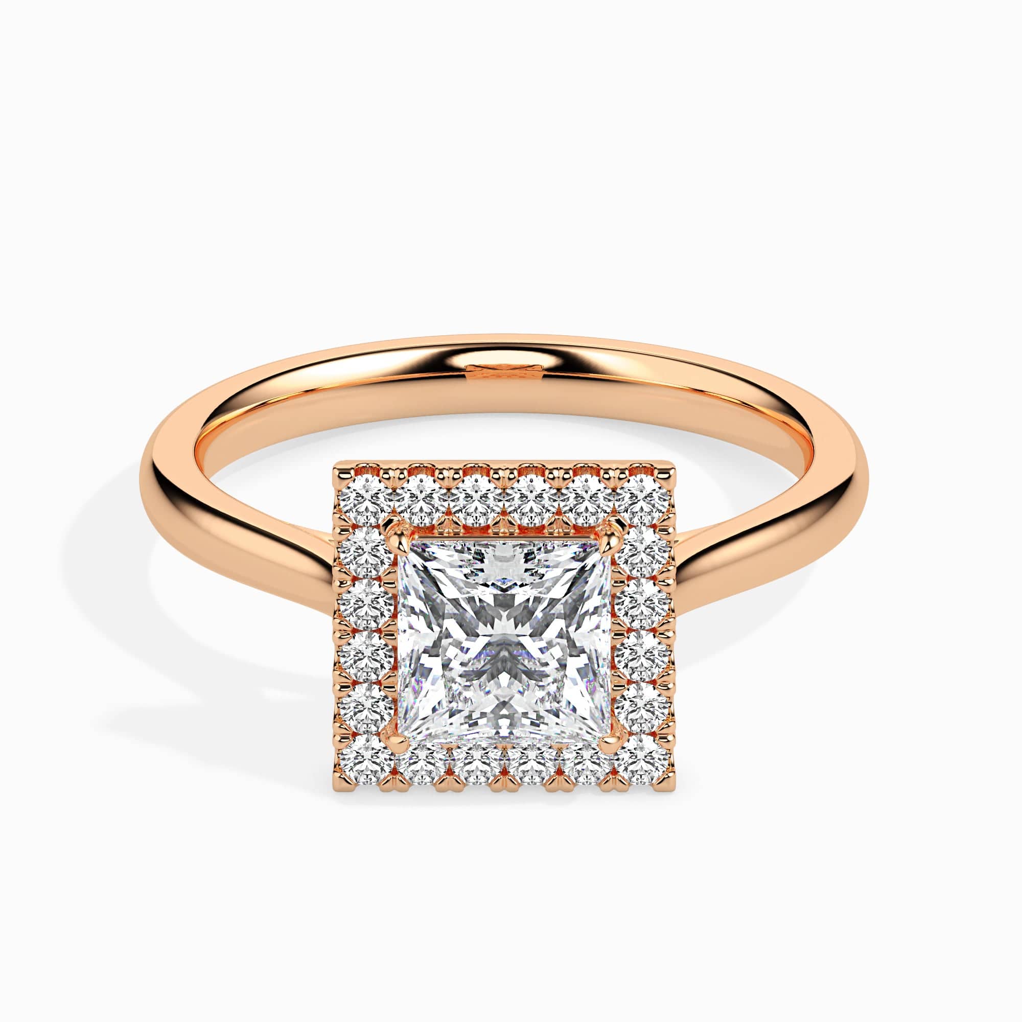 Jewelove™ Rings Women's Band only / VS I 1-Carat Princess Cut Solitaire Square Halo Diamond 18K Rose Gold Ring JL AU 19022R-C