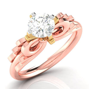 Jewelove™ Rings Women's Band only / VS J 1-Carat Solitaire Bow Designer 18K Rose Gold Ring with Yellow Gold Prong JL AU G 108R-C