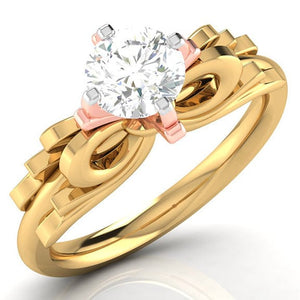 Jewelove™ Rings Women's Band only / VS J 1-Carat Solitaire Bow Designer 18K Yellow Gold Ring with Rose Gold Prong JL AU G 108Y-C