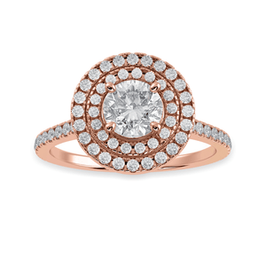 Jewelove™ Rings Women's Band only / VS J 1-Carat Solitaire Double Halo Diamond Shank 18K Rose Gold Ring JL AU 1302R-C