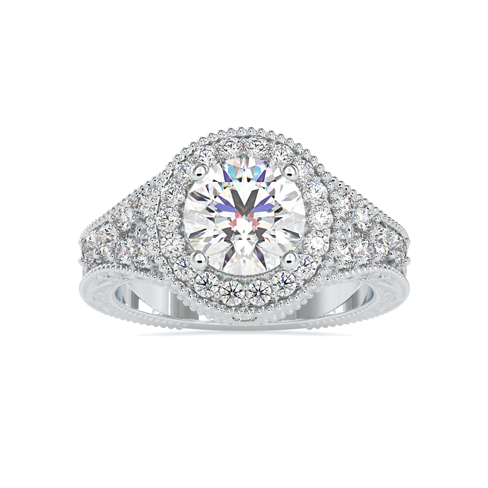 Jewelove™ Rings VS J / Women's Band only 1-Carat Solitaire Halo Diamond Accents Platinum Ring JL PT 0113-A