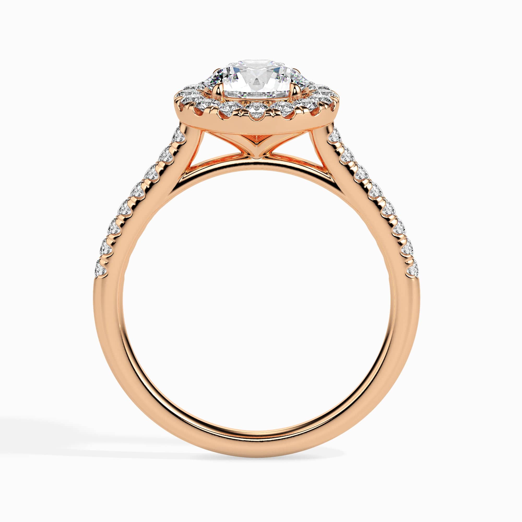 Jewelove™ Rings Women's Band only / VS J 1-Carat Solitaire Halo Diamond Shank 18K Rose Gold Ring JL AU 19031R-C