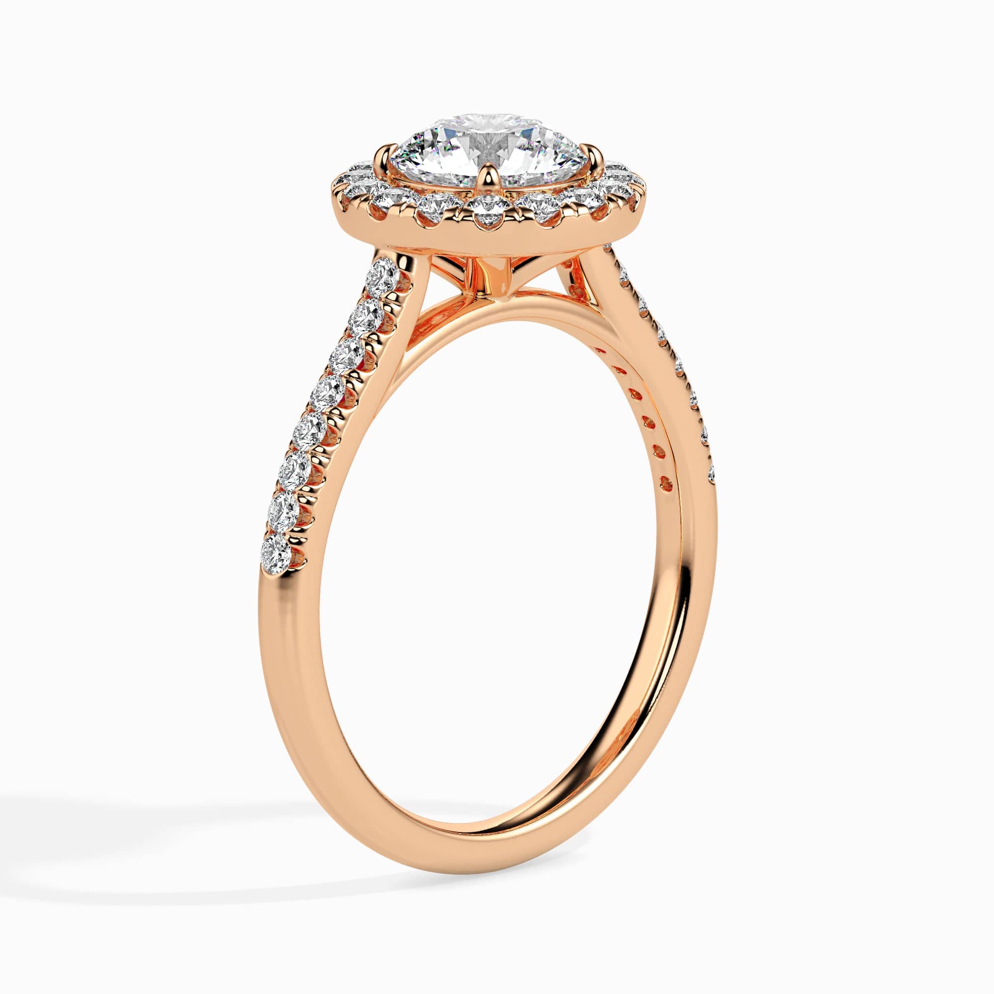 Jewelove™ Rings Women's Band only / VS J 1-Carat Solitaire Halo Diamond Shank 18K Rose Gold Ring JL AU 19031R-C