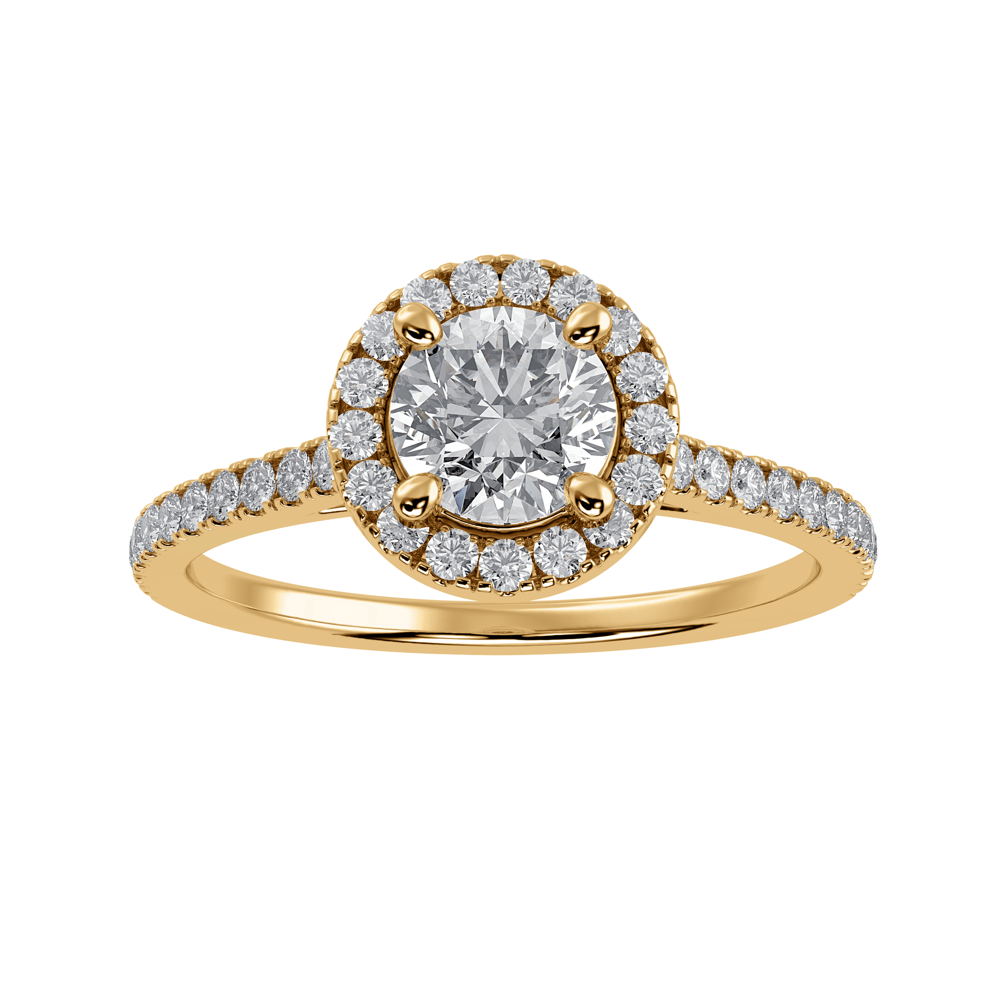 Jewelove™ Rings Women's Band only / VS J 1-Carat Solitaire Halo Diamond Shank 18K Yellow Gold Ring JL AU 1294Y-C